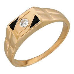 Мужское золотое кольцо c ониксом, фианитом