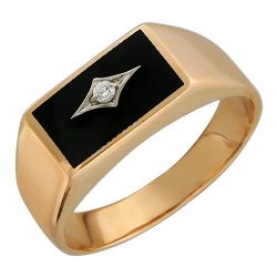 Мужское кольцо из комбинированного золота c ониксом, фианитом