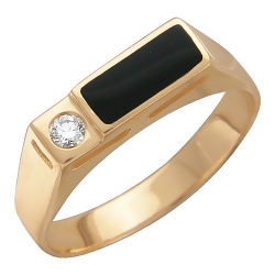 Мужское золотое кольцо c ониксом, бриллиантом