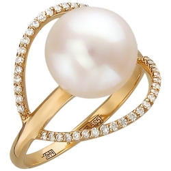 Золотое кольцо c белым жемчугом, бриллиантом