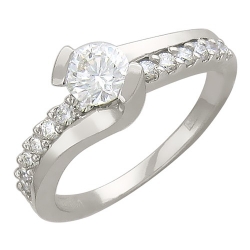Женское кольцо из белого золота c сапфиром, бриллиантом