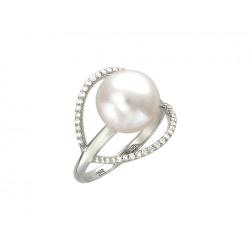 Женское кольцо из белого золота c белым жемчугом, бриллиантом