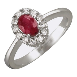 Женское кольцо из белого золота c рубином, бриллиантом