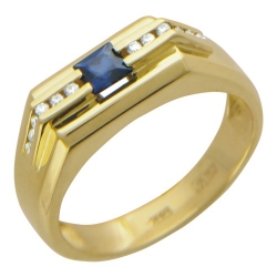 Мужское кольцо из желтого золота c сапфиром, бриллиантом