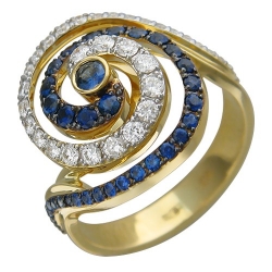 Женское кольцо из желтого золота c сапфиром, бриллиантом