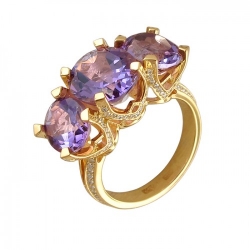 Женское кольцо из желтого золота c аметистом, бриллиантом