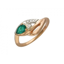 Женское кольцо из комбинированного золота c изумрудом, бриллиантом