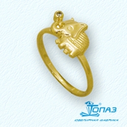 Детское кольцо Слоник из желтого золота с фианитом