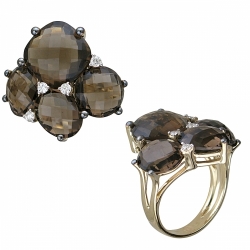 Кольцо из желтого золота с бриллиантом, раух-топазом