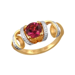 Кольцо из желтого золота с бриллиантом, родолитом