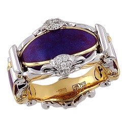 Кольцо из комбинированного золота с бриллиантом, эмаль фиолетовым