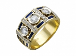 Мужское кольцо из комбинированного золота с бриллиантом, эмалью