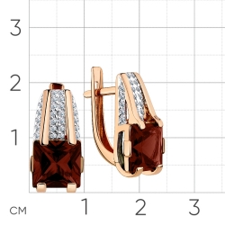 Серьги из красного золота 585 пробы с гранатом и фианитами