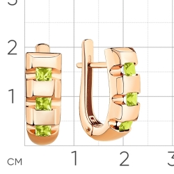 Серьги из красного золота 585 пробы с хризолитом