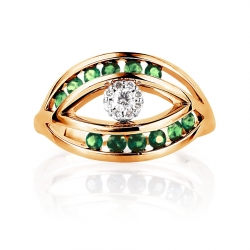 Т131015337-1 золотое кольцо с изумрудами и бриллиантами