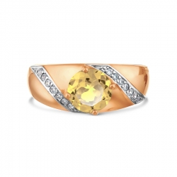 Т147018200 золотое кольцо с цитрином и фианитами