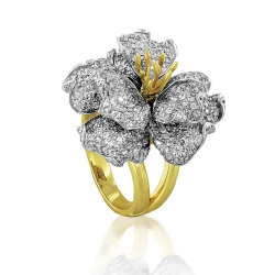 Кольцо Цветок из желтого золота с бриллиантами