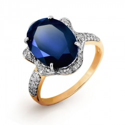 Т141016562 золотое кольцо с бриллиантами, сапфиром выращенным