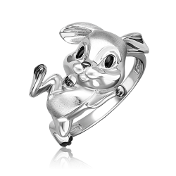 Кольцо "Кролик" из серебра 925 пробы с черной эмалью
