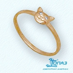 Детское золотое кольцо Кот с фианитами