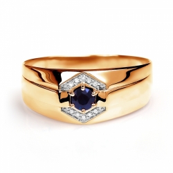 Мужское золотое кольцо с сапфиром и бриллиантом