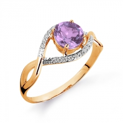 Золотое кольцо с аметистом и бриллиантом