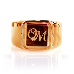 Т152044310-01 мужское золотое кольцо с эмалью и фианитами