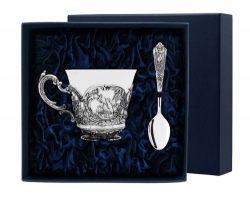 Набор чайная чашка "Королевская охота": ложка, чашка (Серебро 925)