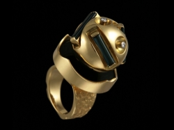 Кольцо из желтого золота с агатом и турмалином