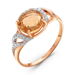 Золотое кольцо c цитрином и бриллиантом