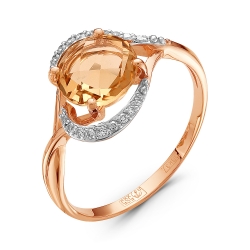 Золотое кольцо c цитрином и бриллиантом