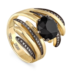 Эксклюзивное кольцо из желтого/лимонного золота 585 пробы с бриллиантами и бриллиантом