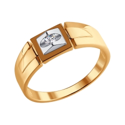 Мужское кольцо из комбинированного золота с бриллиантом SOKOLOV