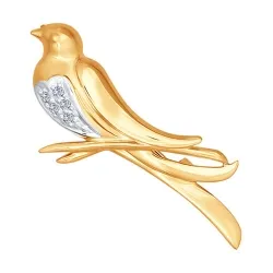 Золотая брошь в виде птицы (Бриллиант) SOKOLOV