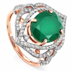 Женское кольцо из красного золота 585 пробы c ониксом, бриллиантом