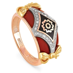 Кольцо из красного золота 585 пробы с бриллиантами и эмалью