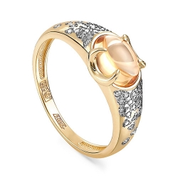 Женское кольцо из желтого золота 585 пробы c цитрином, бриллиантом