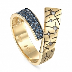 Женское кольцо из желтого золота 585 пробы c топазом Swiss, бриллиантом
