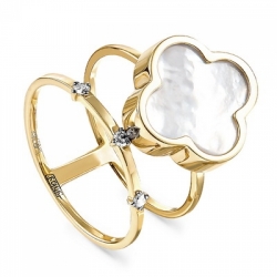 Женское кольцо из желтого золота с перламутром и бриллиантом