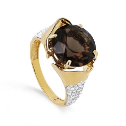 Женское кольцо из желтого золота 585 пробы c раухтопазом, бриллиантом