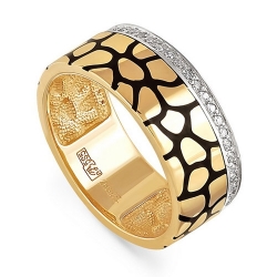 Кольцо из желтого/лимонного золота 585 пробы с бриллиантами и эмалью
