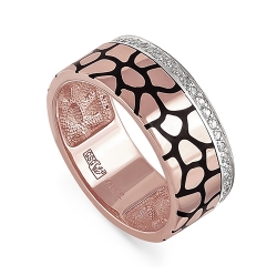 Кольцо из розового золота 585 пробы с бриллиантами и эмалью