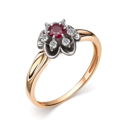 Золотое кольцо в виде цветка с рубином