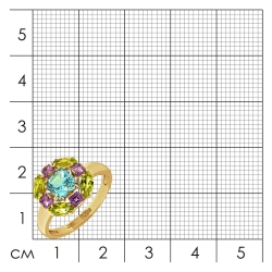 Кольцо из красного золота с аметистами, топазом и хризолитами