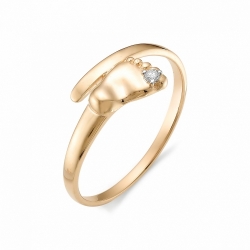 Золотое кольцо в виде детской ножки с бриллиантом