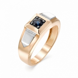 Мужское кольцо из золота с сапфиром и бриллиантом