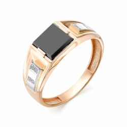Мужское кольцо из золота с ониксом и бриллиантом