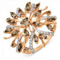 Т143018060 золотое кольцо с раухтопазом и фианитами