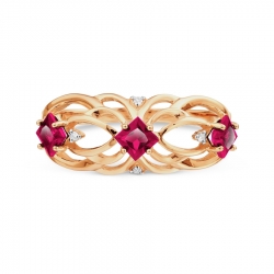 Т141018105 золотое кольцо с рубинами и бриллиантами