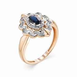 Женское золотое кольцо с сапфиром и бриллиантом
